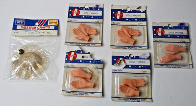 5 Packages Vintage Fibre-Craft No. 7417 Doll Hands Plus Doll Hat - NOS