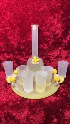 Fidenza Vetraria Italy Glas Limoncello Karaffe Gläser Set Zitronenrelief #916