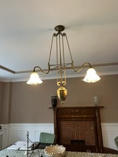 Vintage Brass Rise & Fall Ceiling Light Pendant Pulley Counterweight