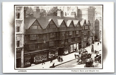Vintage London Holborn Bars Staple Inn Postcard Geo Maynards Tobacco Shop AA255