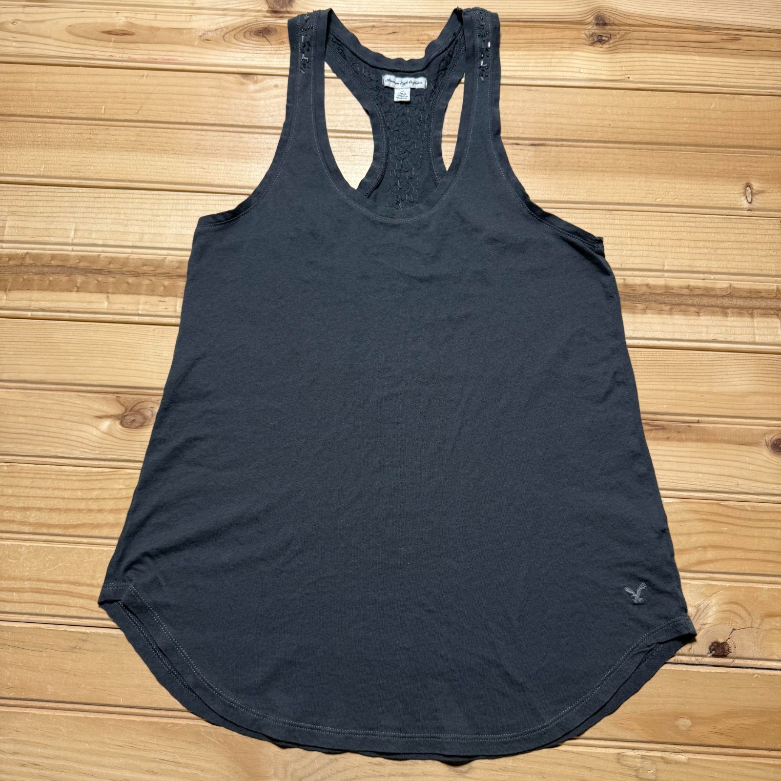 American Eagle Outfitters Embroidered Logo Beaded Racerback Tank Top - Small