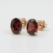 4Ct Oval Cut Natural Red Garnet Diamond 14K Yellow Gold Luxurious Earring Stud