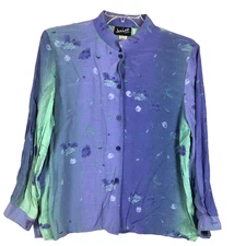 Vintage Jerico Silk Asian Floral Tunic Top Womens Medium Petite Purple