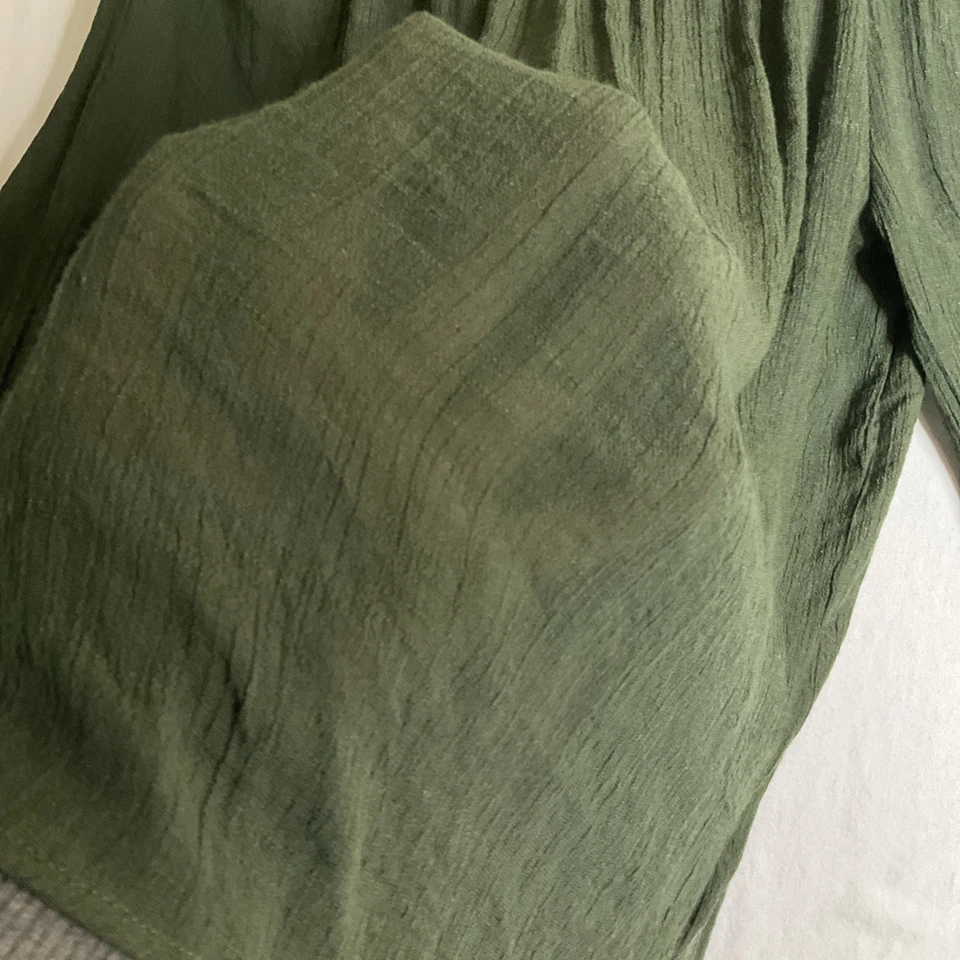 Olive Green Gauzy Semi Sheer Peasant Pullover Blouse Witchy Cottagecore Boho XL - Image 3 of 4