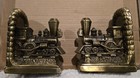 Set of Two Train Brass Locomotive Bookends — photo 1