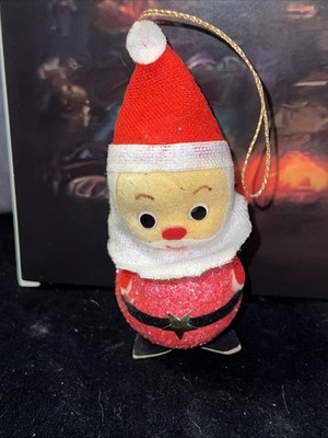 vintage christmas Ornament Wolin Santa Claus Flocked Felt Glitter 3 