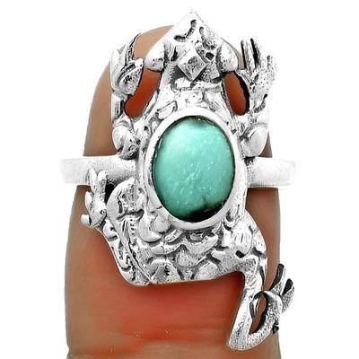 Frog Natural Turquoise Morenci Mine 925 Silver Ring s.7.5 Jewelry R-1113