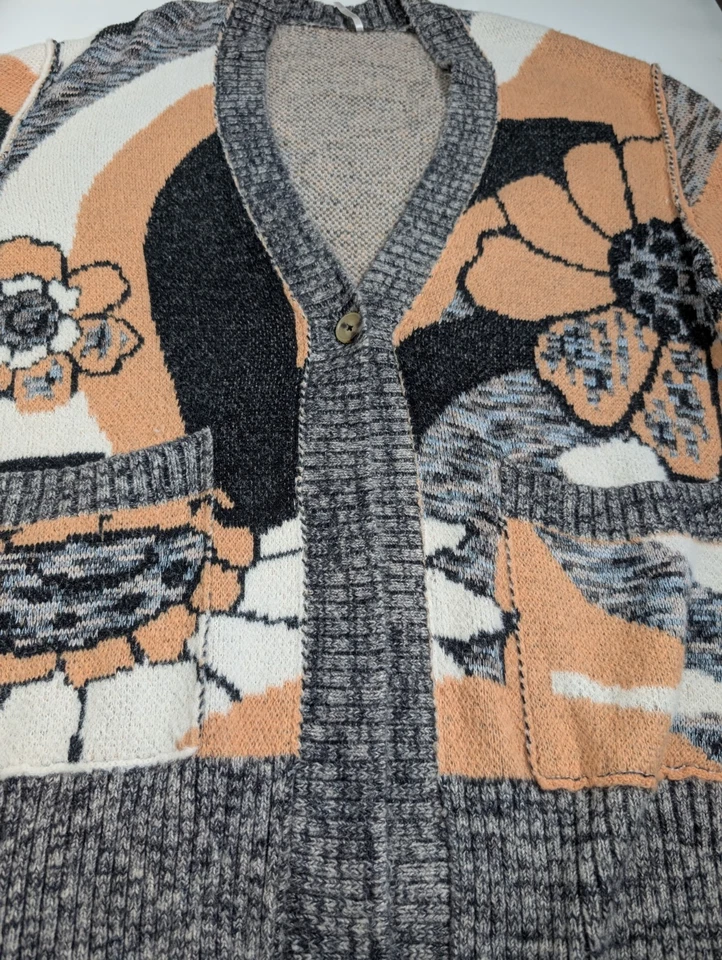Cárdigan suéter tejido de gran tamaño Free People abstracto floral cuello chal boho Foto 3 de 4