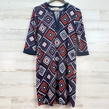 Banana Republic Womens Navy Red Geometric Diamond Split Neck Sheath Dress Size M
