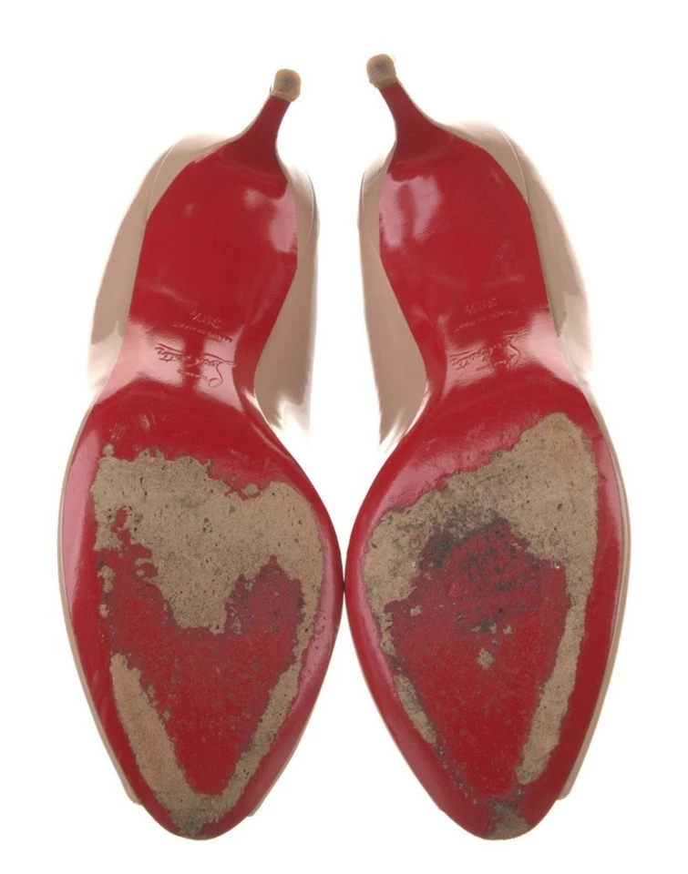 Peep Toe Beige Christian Louboutin Women's Patent Leather Pumps Size 39-1/2 - Image 4 of 4