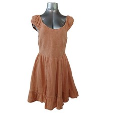 American Eagle Womens Smocked Cotton Gauze Mini Dress Terracotta Orange Lg NWT