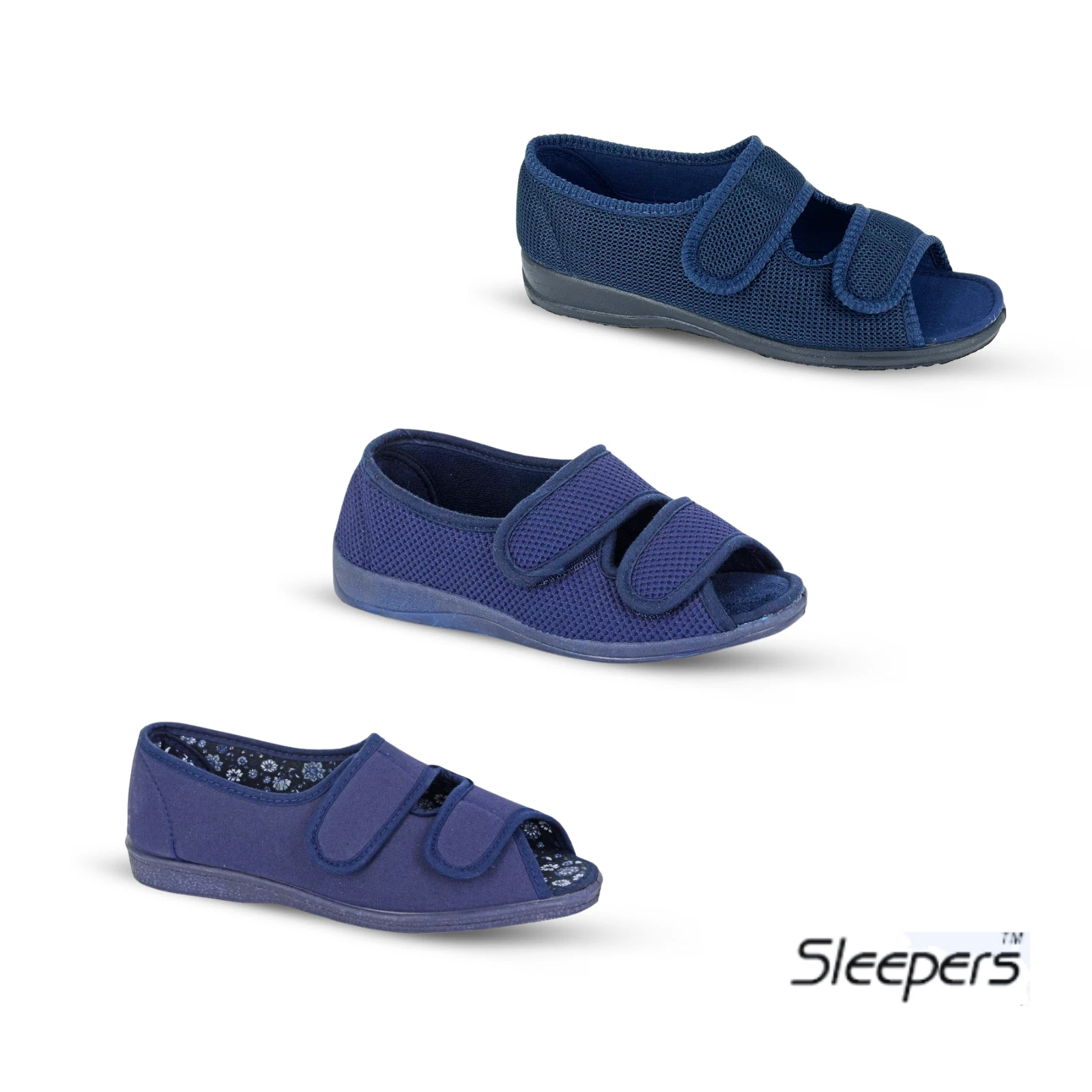 Womens Wide Fit Slippers Sleepers Touch Fastening Washable Comfort Padded Flat