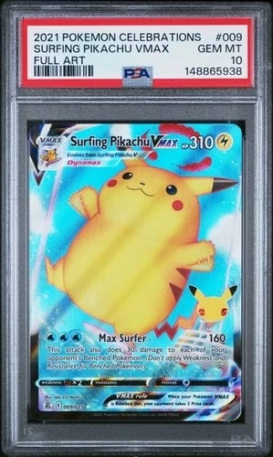 SURFING PIKACHU VMAX #009 PSA 10 2021 POKEMON CELEBRATIONS  FULL ART
