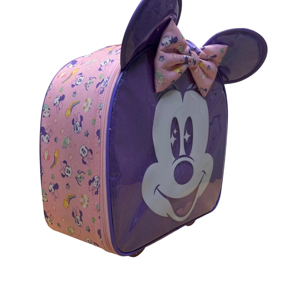 Disney Kids Purple & Pink Sparkling Minnie Mouse Rolling Luggage Size M - Image 4 of 4