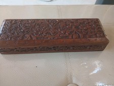 Vintage Hand Carved Ornate Rosewood Wooden Keepsake Hinged Trinket Box 9" X 3"