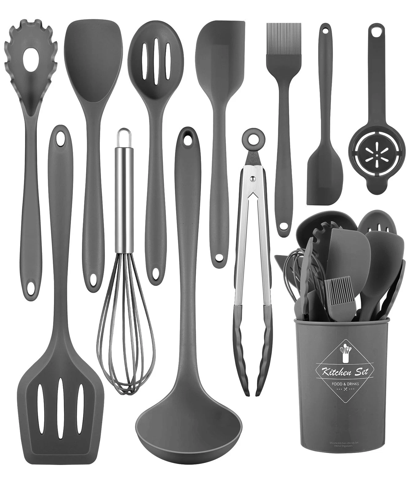 12 Pieces Gray Silicone Cooking Utensils Set Heat Resistant Nonstick