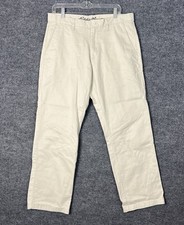 Eddie Bauer Mens Classic Chino Pants Size 33 Tan Flat Front Preppy Cotton