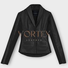 Women's Simple Black Causal Leather Coat In Genuine Lambskin Leather Coat