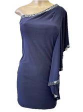Betsy Adam Navy Sequin Dress 4 One Shoulder Old Money Gala Prom Cocktail party