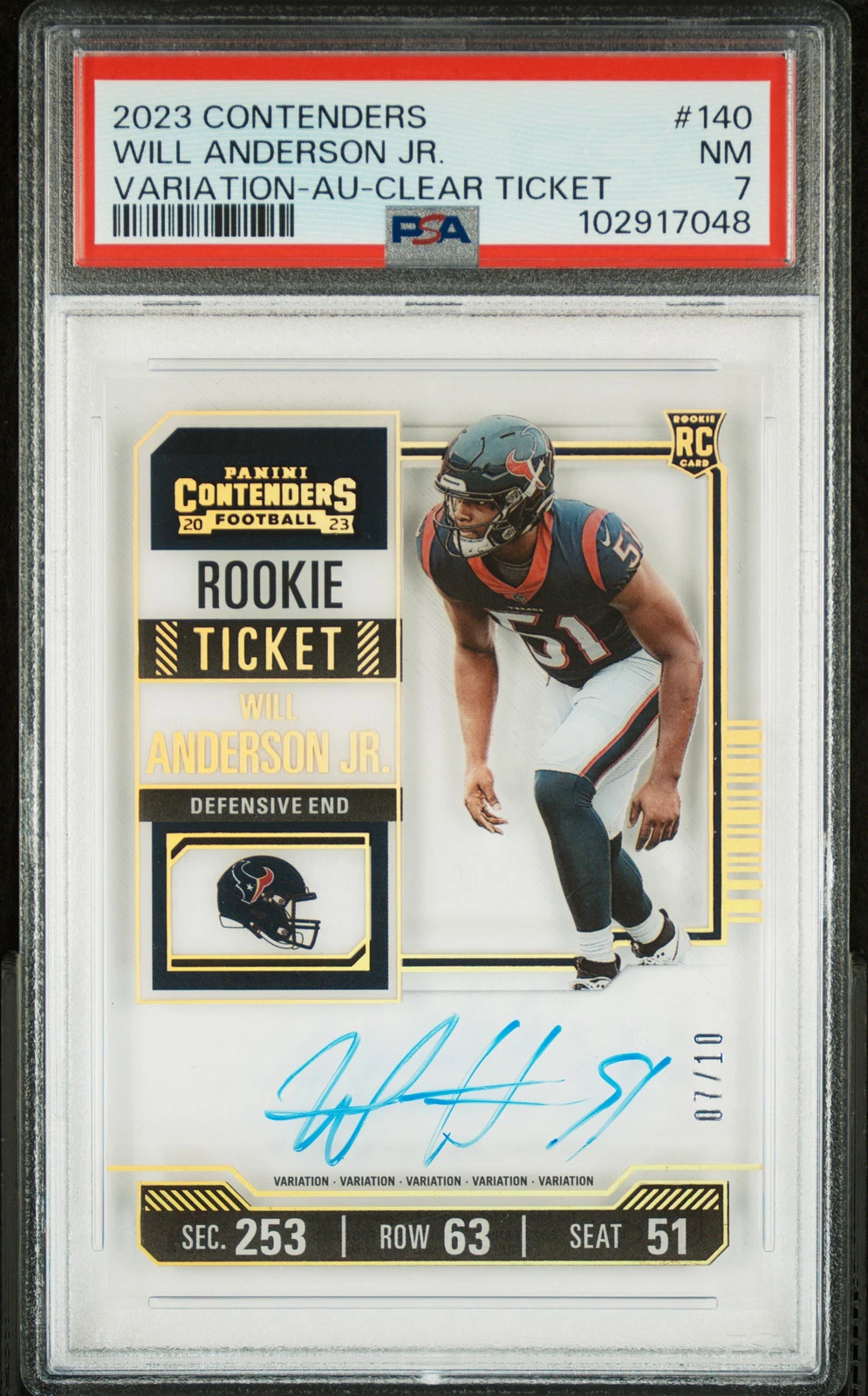Will Anderson Panini Contenders #140 Variation-Autograph-Clear Ticket