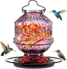 Hand Blown Glass Hummingbird Feeders for Outdoors, 25 Ounces Wild Bird Nectar Fe