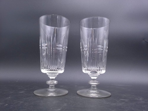 Water Ice Tea Goblets Glass Renaissance Vertical Cuts Wafer Stem 2Pc