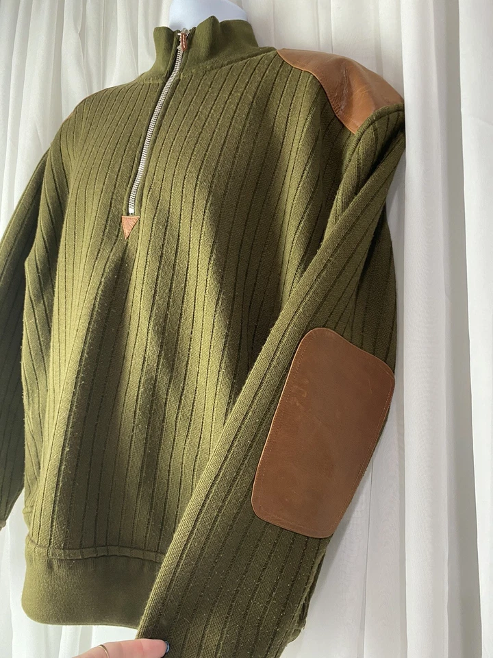 J.L. Powell The Sporting Life Sweater XL Green With Tan Leather Accents Hunting - Image 4 of 4