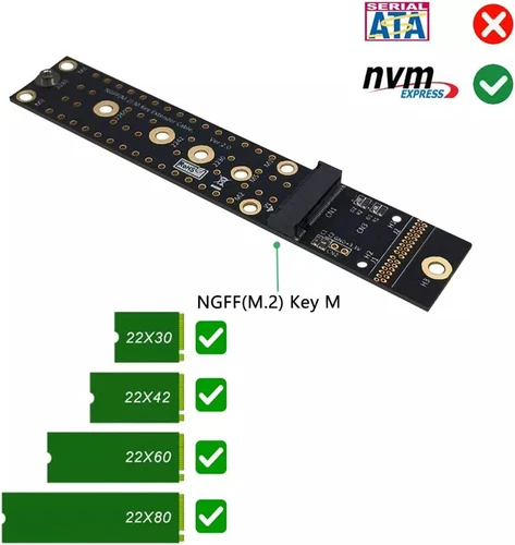 M.2 Key M slot on mainboard for SATA bus SSD 2242/2260 Extension Cable Extender