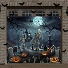 Halloween Garage Door Banner 7 x 8 Ft Halloween Skeleton Pumpkin Garage Door ...