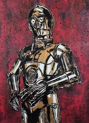 C3PO Star Wars movie original art Painting on canvas