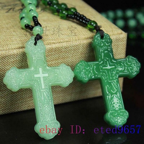 Jade Cross Pendant Fashion Chalcedony Necklace Natural Charm Women Beaded - Picture 2 of 11