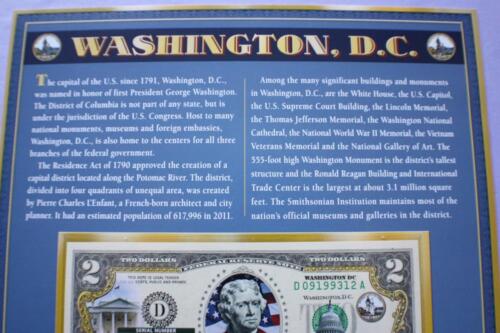 WASHINGTON,D.C. - U.S COLORIZED $2 BANK NOTE UNCIRCULATED BILL - Picture 3 of 4