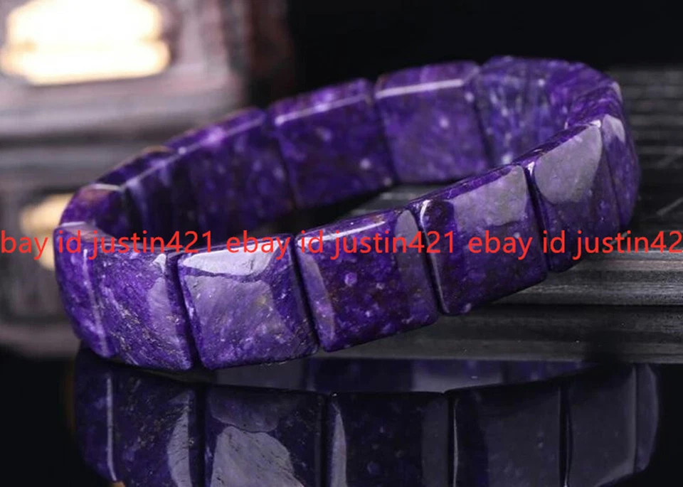 Seltenes hochwertiges natürliches lila Charoit Kristall Quadrat Edelstein Armband 7,5 Zoll
