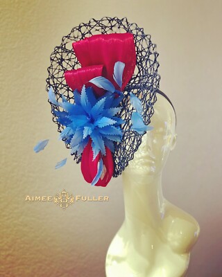 Aimee Fuller Kentucky Derby Fascinator Pink Berry Navy Blue Big Royal Ascot Hat