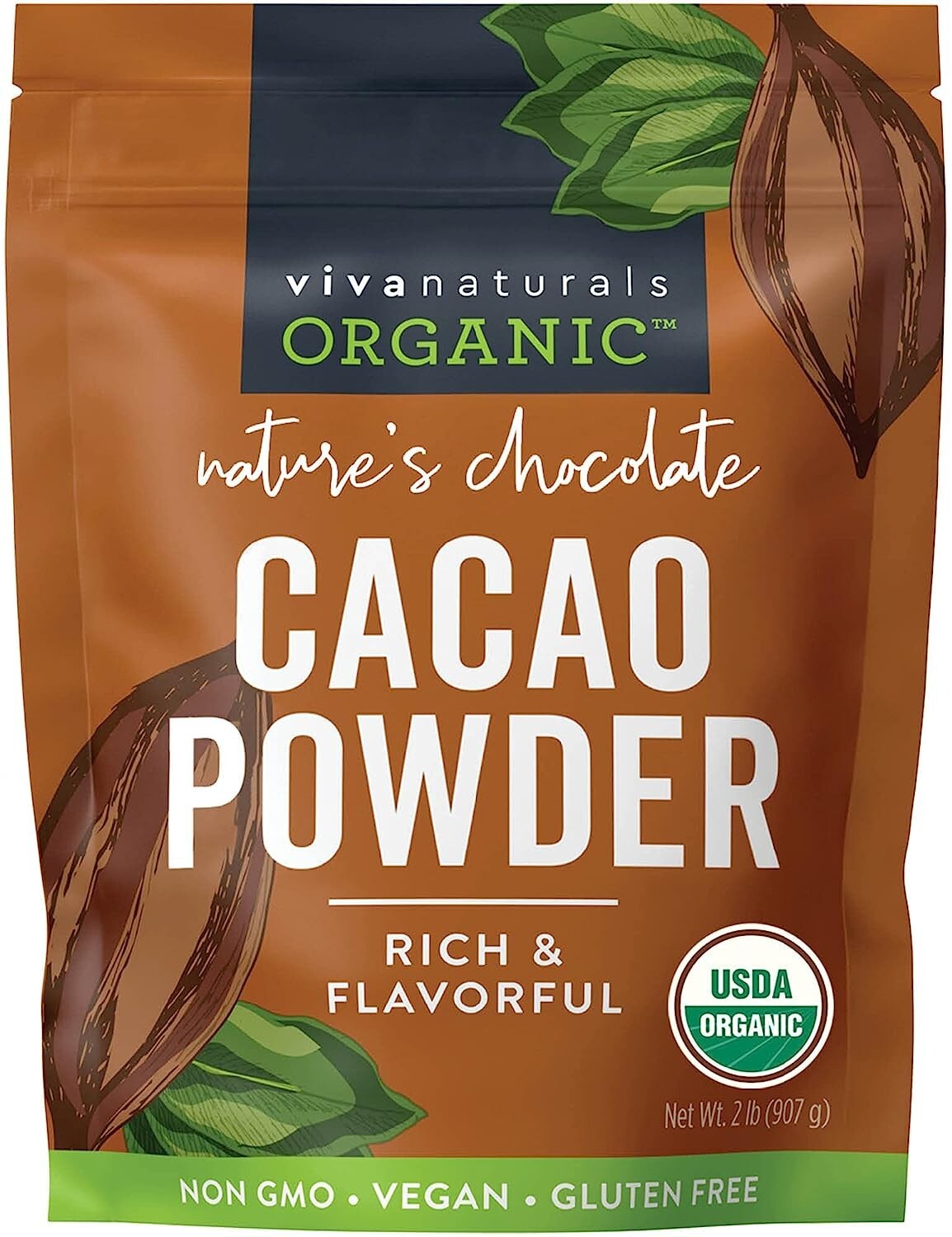 Organic Cacao Powder, 2Lb Unsweetened Cocoa Powder with Rich Dark