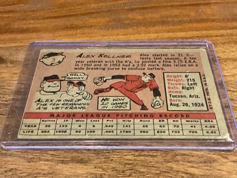 ALEX KELLNER 1958 Topps #3 Kansas City Athletics Baseball Card VG EX - Image 3 of 3