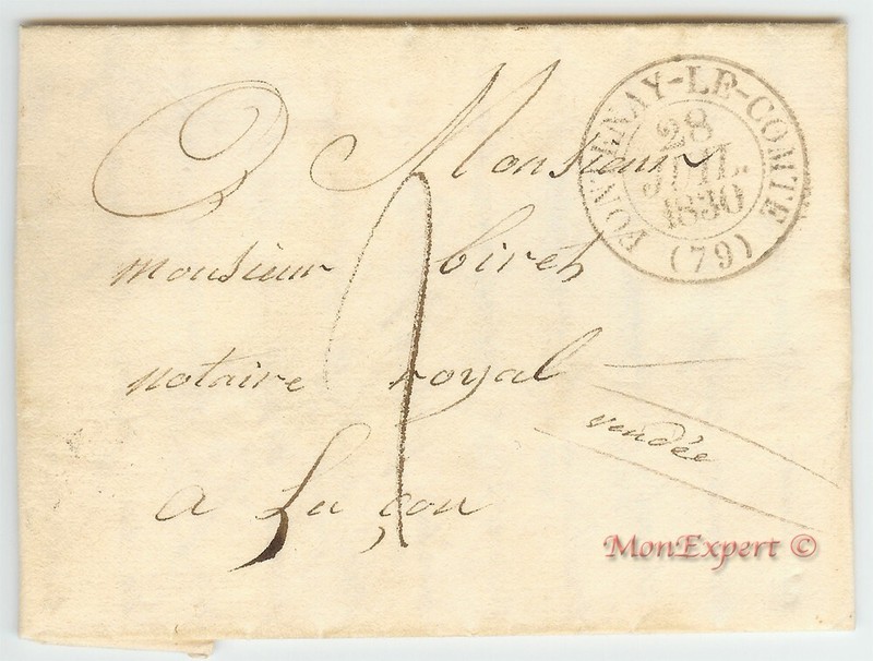 France stampless cover 1830 Fontenay le Comte to Luçon - Text * cover167