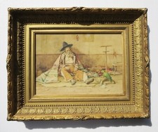 Alexander Harmer 1890 Signed Watercolor – Mexican Interior, Parrot, Blanket 🟢🟢
