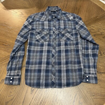 Vans Shirt Mens Small Blue Plaid Pearl Snap Button Up Long