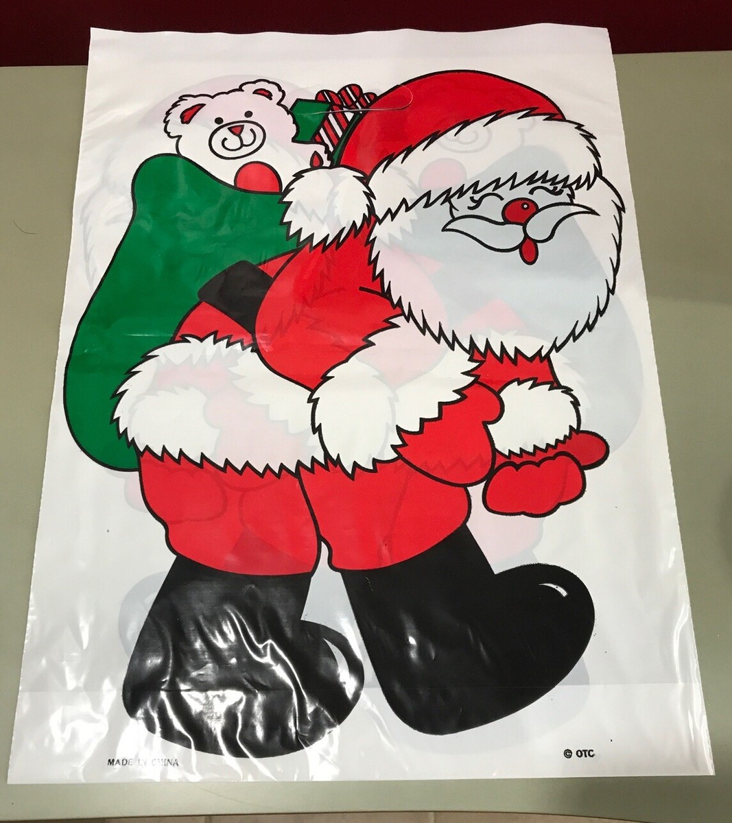 Four (4) Vintage Christmas Plastic Gift Bags - Santa Claus - 12.5