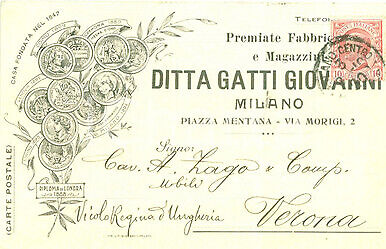 1910 MILANO Premiata Fabbrica e Magazzini GATTI Giovanni *Cartolina commerciale - Foto 1 di 1