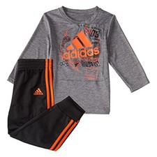 adidas baby boys M lange Long Sleeve Poly M lange Tee and Joggers Set 12 Months