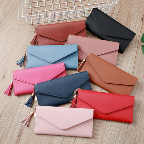 Women Fashion Pure Color Tassel Wallet for Credit Cards PU Leather Wallet CB - Picture 1 of 21