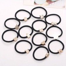 Black Elastic Hair Bands - Rubber Ponytail Rope Holder Women Fashion Headwear