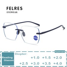Rimless Anti Blue Light Reading Glasses Men Women Square Presbyopic Glasses