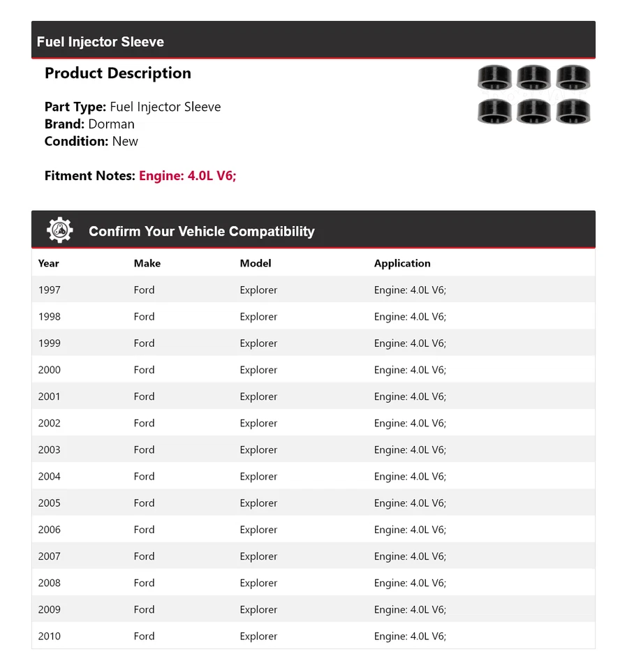 Funda inyectora de combustible Dorman V6 4,0 L 1998 1999 2000 para Ford Explorer 1997-2010 Foto 2 de 4