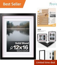 12x16 Black Wood Picture Frame with Plexiglass Wall Mount Multi-Size Art