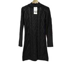 NEW Zara Black Cable Knit Turtleneck Dress Size Medium Mini Neutral