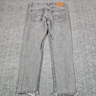 Levi's Premium 512 Jeans Mens 33x32 Charcoal Slim Straight Distressed Raw Hem