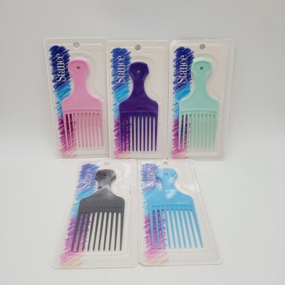 NEW Lot Of 5 Vintage STANCE Detangling Hair Pick Blue Black Pink Purple Aqua NOS
